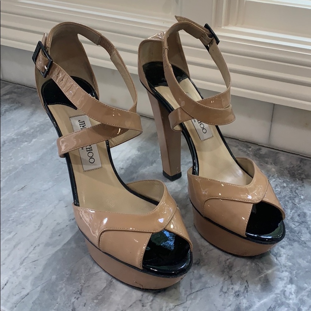 Jimmy Choo platforms in black and Carmel -38/8
